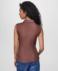 Dkny Jeans Women's Sleeveless Collared Twist Front Button-Up Shirt