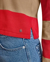 Dkny Jeans Women's Long-Sleeve Logo Charm Multi-Stripe Cotton Polo Sweater