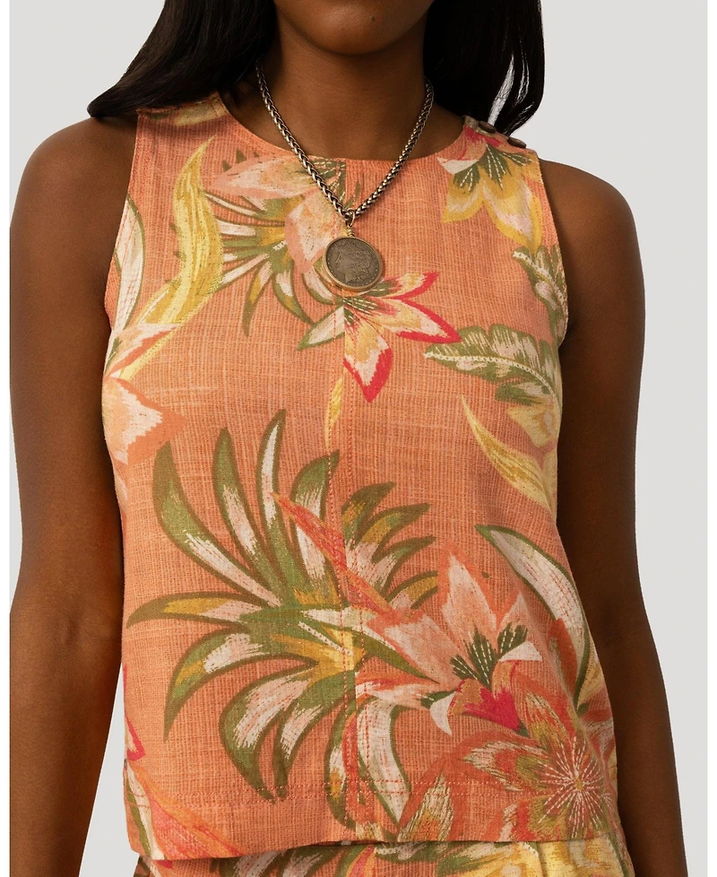 Cable & Gauge Women's and Floral Linen Blend Sleeveless Top