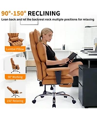 gaomon Big and Tall Office Chair with Footrest, 400lbs Executive Leather, Ergonomic High Back Desk Lumbar Support Reclining