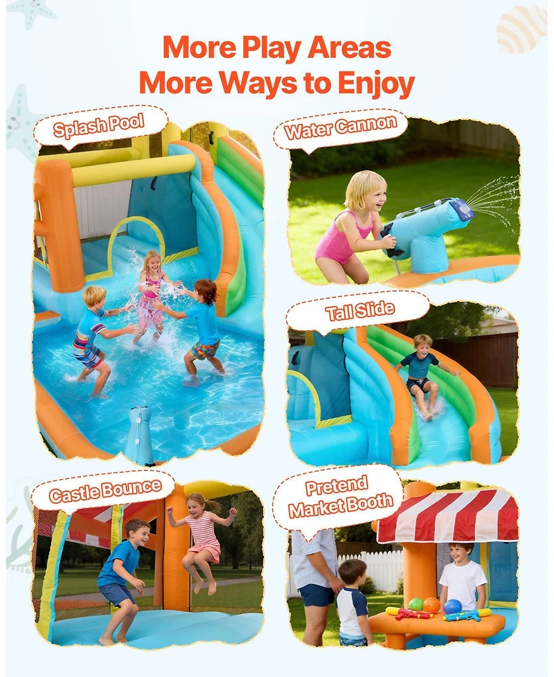 Mecale Bounce House Water Slide 14.9 x 12.8 Ft with Market Booth, Ages 3