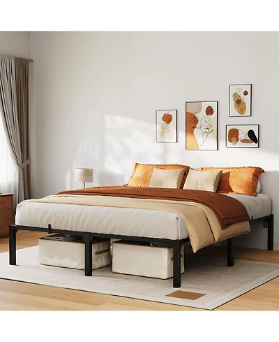 homfan Heavy Duty Metal PlLow Profile 14 Inch, Iron Slats and Legs, No Box Seasonal Needed, Quiet and Non-Slip,Under Bed Storage