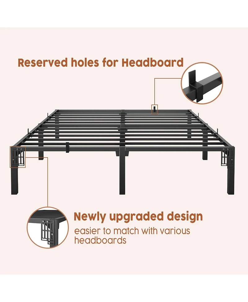 homfan Heavy Duty Metal PlLow Profile 14 Inch, Iron Slats and Legs, No Box Seasonal Needed, Quiet and Non-Slip,Under Bed Storage