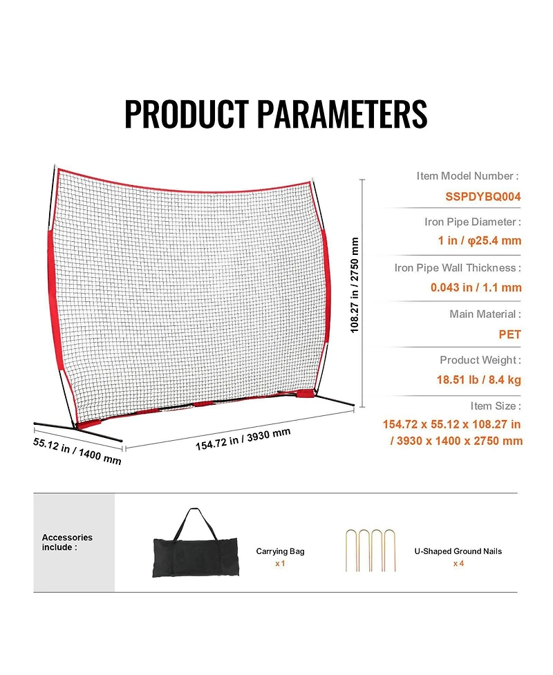 Mecale 12x9 Feet Barricade Backstop Net for Baseball Softball with Carry Bag