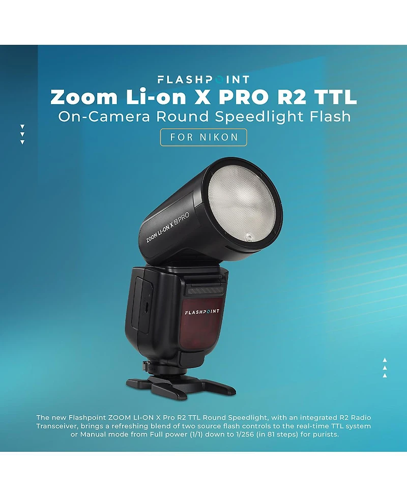 Flashpoint Zoom Li-on X Pro R2 Ttl On-Camera Round Speedlight Flash for Nikon with Round Head Flash Accessory Kit