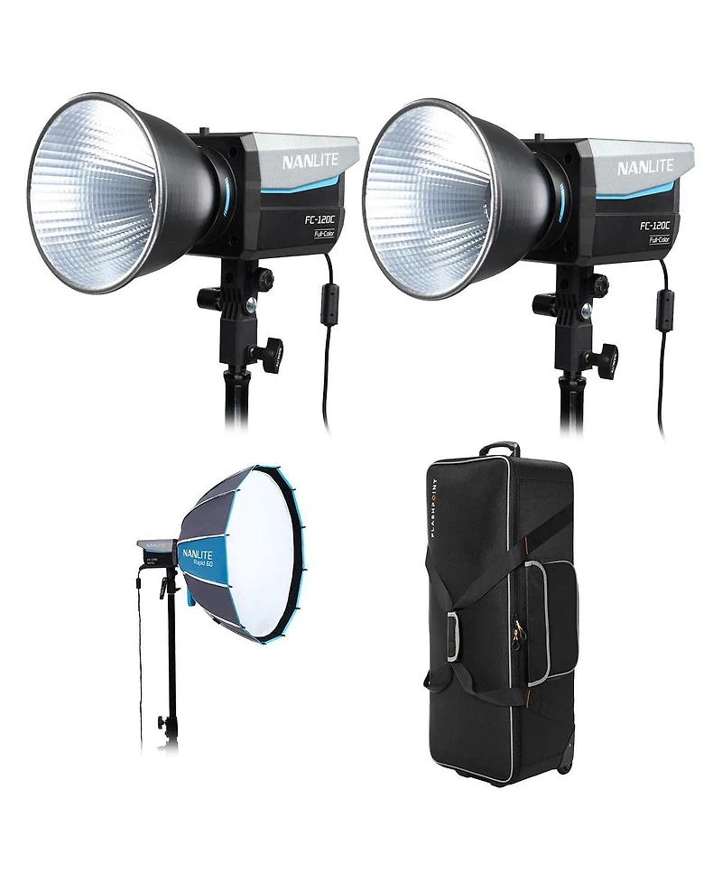 Nanlite Fc-120C 120W Full-Color Rgbw Led 2-Light Kit, Bundle with Rapid 60 Softbox and Cb-06 Wheeled Hard Carrying Case