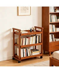 Yigii Solid Beechwood Art Cart with 3-Tier Shelves and Swivel Wheels