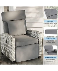 GarveeLife Outdoor Wicker Recliner Chair with 145degree(s) Adjustable Backrest and Footrest, Flip-Up Side Table, Removable Cushion
