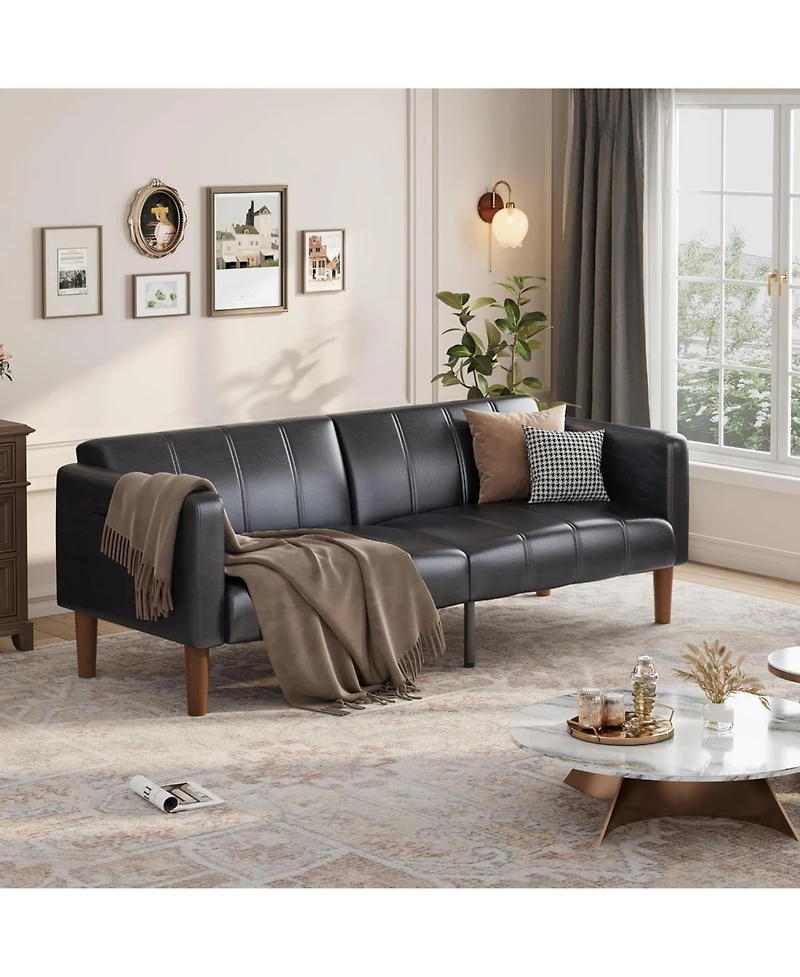 gaomon Futon Sofa Bed, 75-Inch Modern Faux Leather Convertible Couch, Mid-Century Loveseat for Small Space, Living Room, Bedroom.