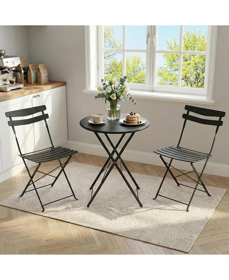 GarveeLife 3-Piece Folding Patio Bistro Set, Metal Outdoor Table and 2 Chairs, No Assembly, Space-Saving Compact Design for Balcony, Garden