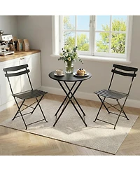 GarveeLife 3-Piece Folding Patio Bistro Set, Metal Outdoor Table and 2 Chairs, No Assembly, Space-Saving Compact Design for Balcony, Garden