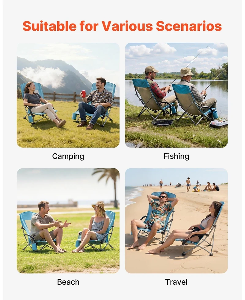 Mecale Folding Beach Chair High Back 330 lbs with Mesh Back 2 Pack