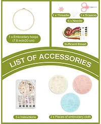 Gnuadz 3 Sets Embroidery Kit Beginners Learn 30 Stitches Diy Cross Patterns Hoop Threads Tools