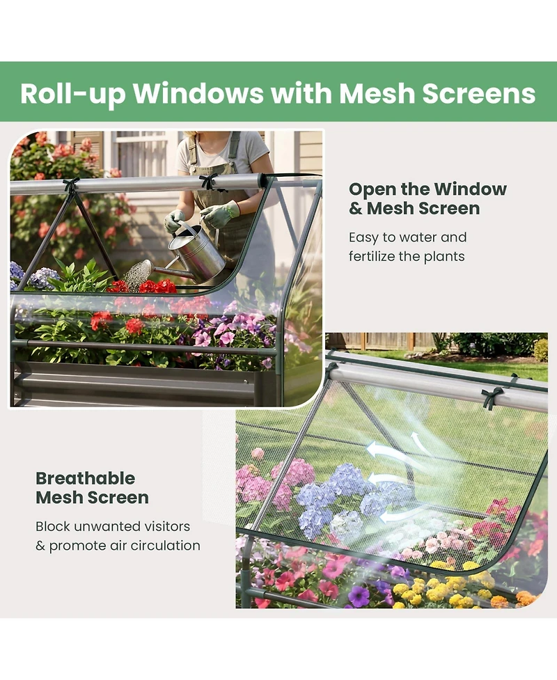 Gymax Galvanized Raised Garden Bed w/ Cover Planter Box Mini Greenhouse Sliver and Clear
