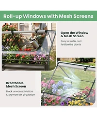 Gymax Galvanized Raised Garden Bed w/ Cover Planter Box Mini Greenhouse Sliver and Clear