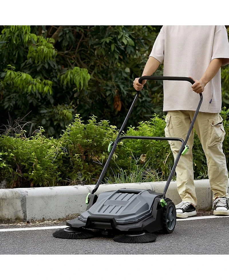 Sugift Walk-behind Hand Push Floor Sweeper, 25.6 inch Sweeping Width, Manual, Adjustable