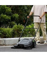 Sugift Walk-behind Hand Push Floor Sweeper, 25.6 inch Sweeping Width, Manual, Adjustable