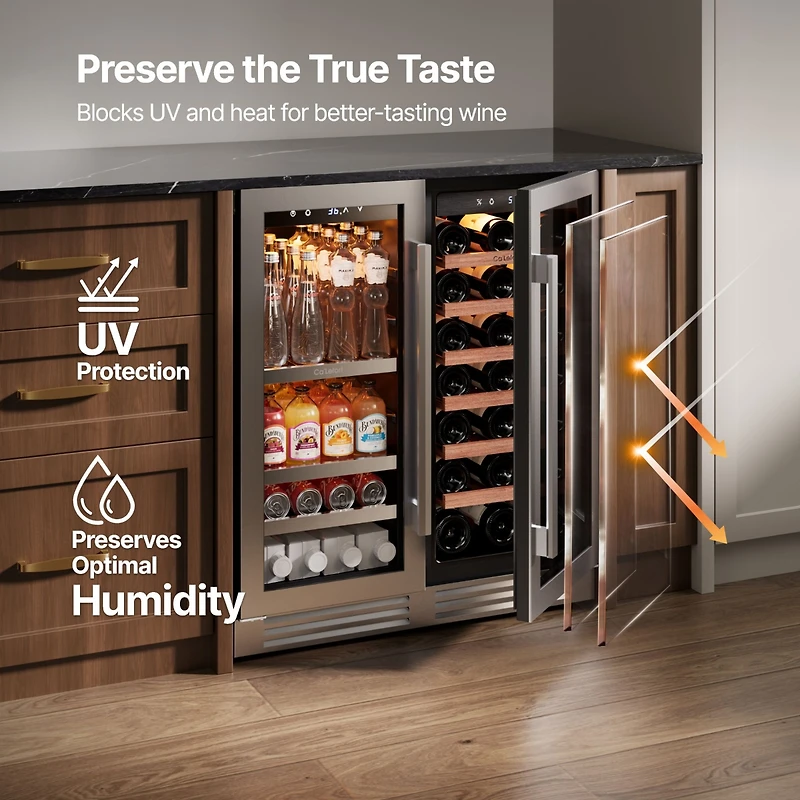 Ca'Lefort 30-inch Wine Beverage Refrigerator, 80 Can and 33 Bottle,Dual Zone, Stainless Steel French Door,for home bar