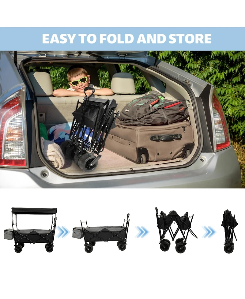 Mondawe 480lbs Collapsible Storage Wagon Utility Carts w/ Mosquito Net, Ice Pack, Removable Canopy