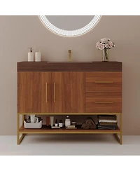 Sillysis 36 Inch Freestanding Bathroom Vanity with Sintered Stone Top, Ceramic Sink, Gold Steel Legs, Modern Storage Drawers