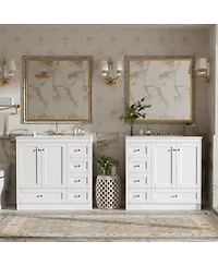 Sillysis 72 Inch Double Sink Bathroom Vanity, Freestanding Modern Mdf Cabinet with Soft Close Drawers and Ceramic Sinks