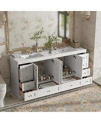 Sillysis 72 Inch Double Sink Bathroom Vanity, Modern Freestanding Mdf Cabinet with Soft Close Drawers and Ceramic Sinks for Ample Storage