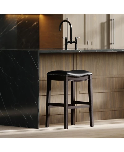 Flynama Bar Height Wood Bar Stool with Faux Leather Seat