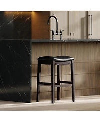 Flynama Bar Height Wood Bar Stool with Faux Leather Seat