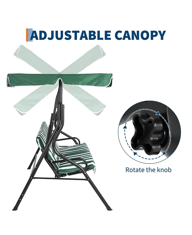 GarveeLife 3-Seat Patio Swing Chair with Adjustable Canopy Thick Waterproof Cushions, Heavy-Duty Steel Frame Outdoor Glider Bench for Yard