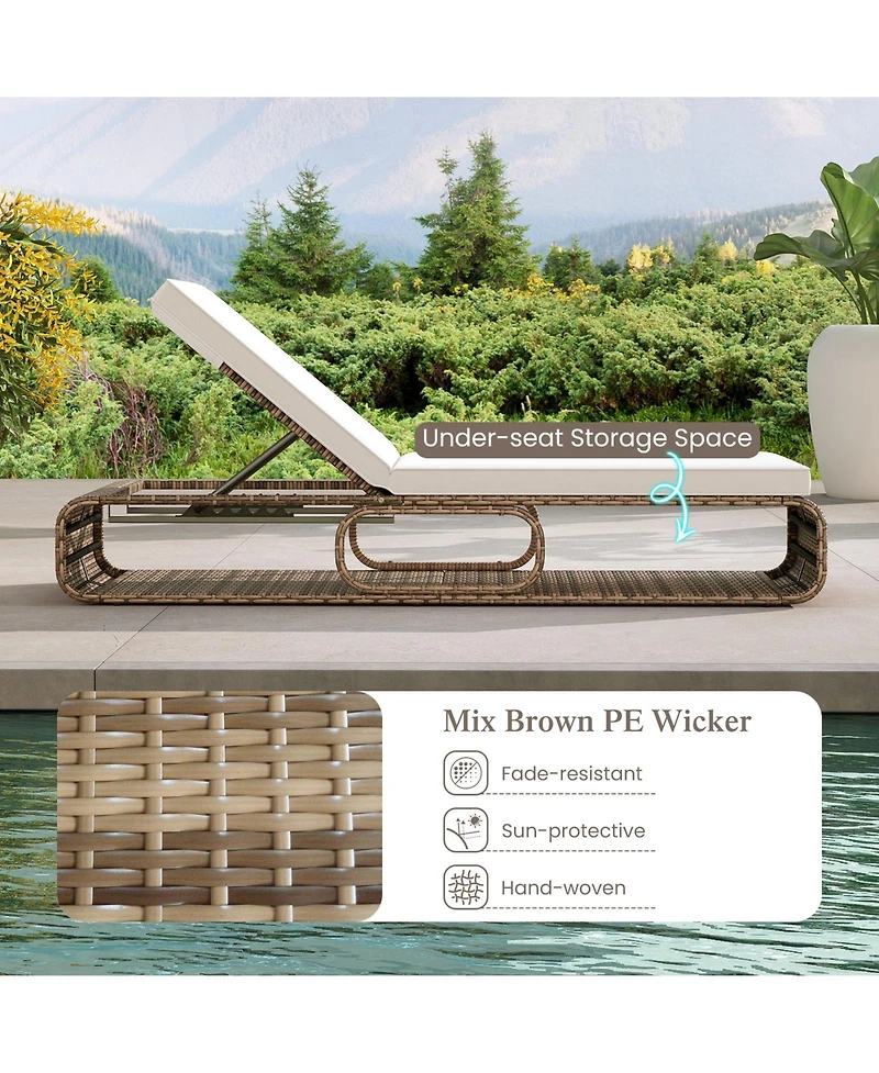 7-Position Adjustable Pe Rattan Outdoor Chaise Lounge Chair