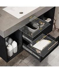Sillysis Wall Mounted Bathroom Vanity with Faux Marble Top and Ceramic Sink, Open Shelf Plywood Cabinet