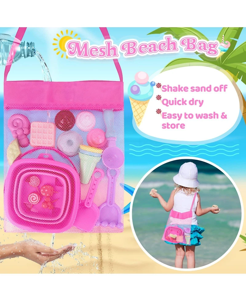 Gnuadz 19-piece Collapsible Beach Toys Sand Bucket Shovels Mesh Bag Molds Ice Cream Sandbox Kids
