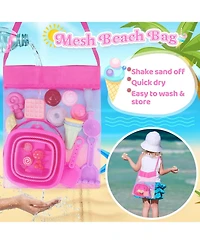 Gnuadz 19-piece Collapsible Beach Toys Sand Bucket Shovels Mesh Bag Molds Ice Cream Sandbox Kids