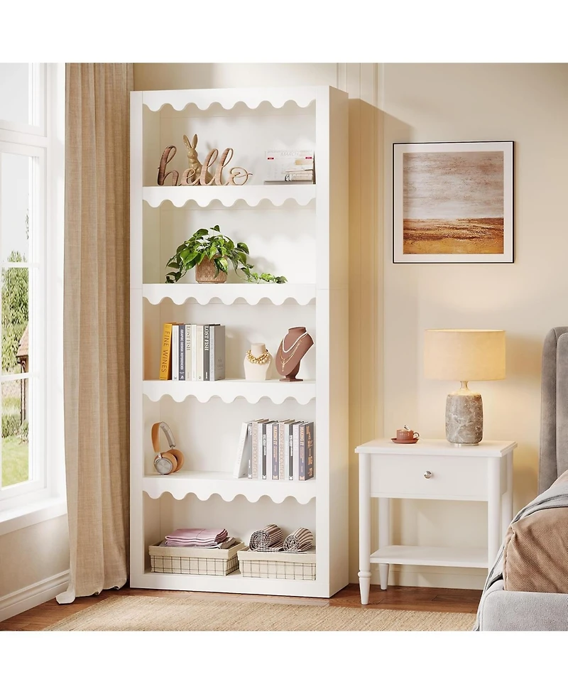 Tribesigns 5-Tier Bookcase, 70-Inch Tall Bookshelf with Scalloped Edges, for Living Room, Home Office, Bedroom