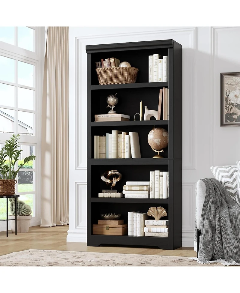 gaomon 75" Tall Farmhouse Bookshelf, 5 Tier Open Bookcase with Adjustable Shelves and Anti-Tip Design for Living Room