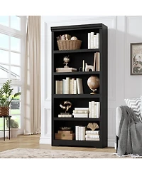 gaomon 75" Tall Farmhouse Bookshelf, 5 Tier Open Bookcase with Adjustable Shelves and Anti-Tip Design for Living Room