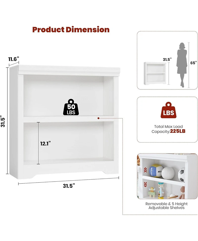 gaomon 2-Tier Farmhouse Bookshelf, 31.5" Tall Open Bookcase with Adjustable Shelves, 31.5" Wide Storage for Home Office Living Room Bedroom