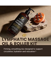 M3 Naturals Lymphatic Massage Oil and Roller Kit Ylang Ylang and Ginger 8 Fl Oz