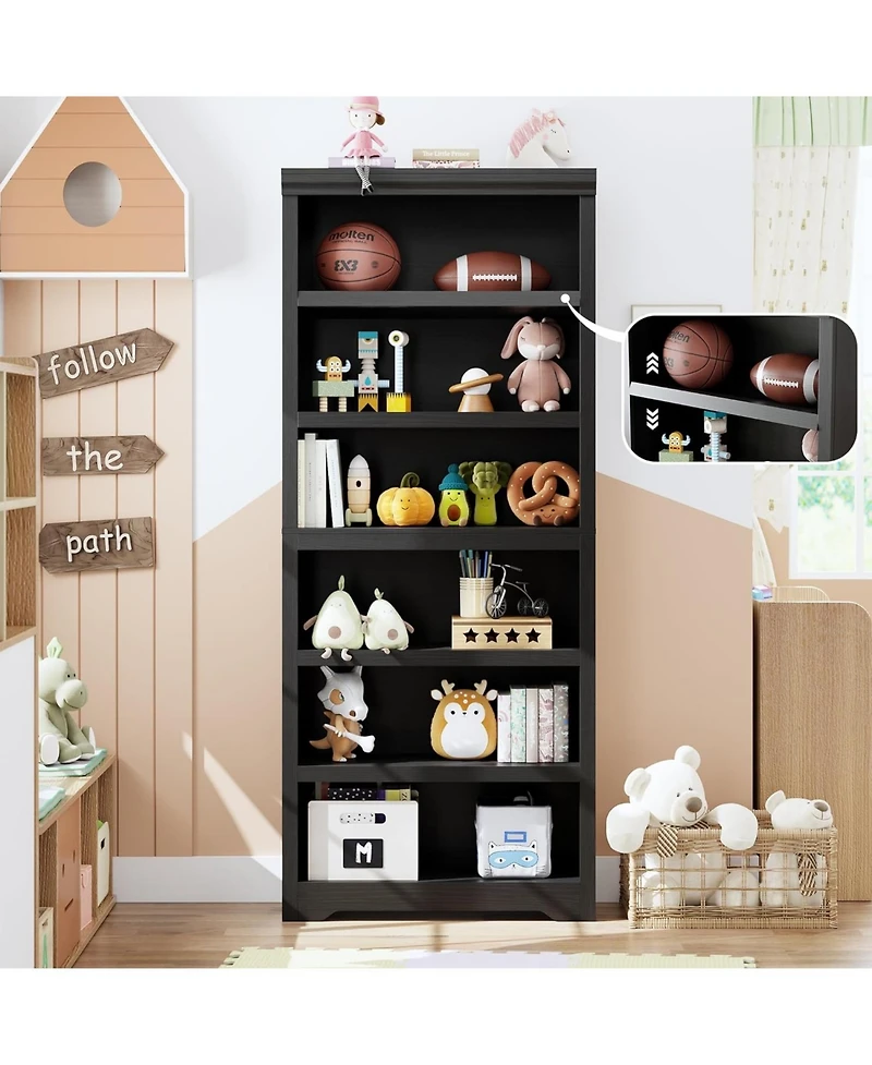 gaomon 6-Tier Farmhouse Bookshelf, 75" Tall Open Bookcase with Adjustable Shelves, 31.5" Wide Storage for Home Office Living Room Bedroom