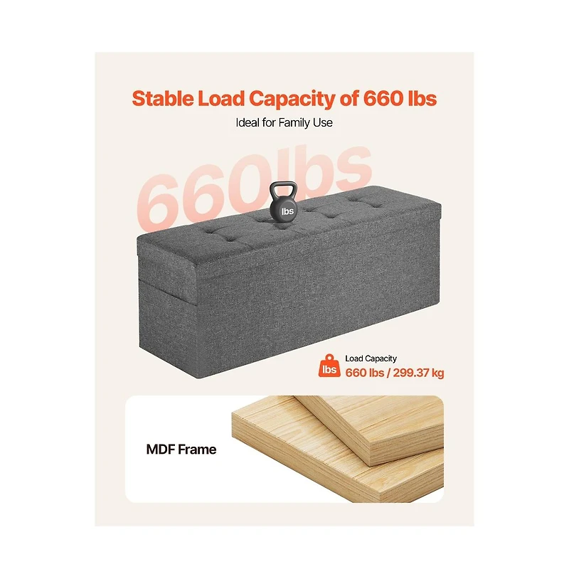 Sugift Foldable Storage Ottoman Bench End of Bed with Side Bags
