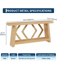 gaomon 70.9 Inch All-Wood Console Table, Ultra-Stable Trapezoid Leg Sofa Table Behind Couch, 2-Tier Extra Long Entryway Table for Hallway, Living Room