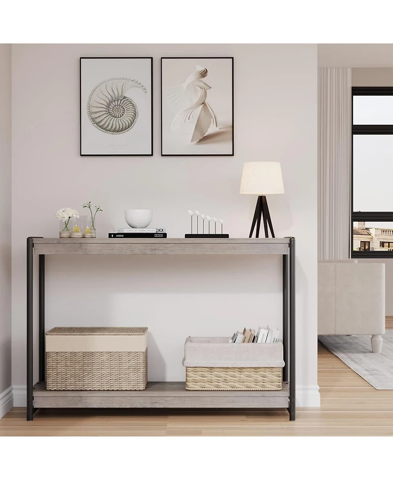 gaomon 2-Tier Narrow Console Table for Sofa or Entryway - Modern Farmhouse Accent Table with Open Shelf