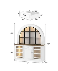 Homsee Wine Cabinet with Bluetooth Led Lighting - Farmhouse Hutch with Adjustable Shelves & Dual Wine Racks |Storage Cabinet