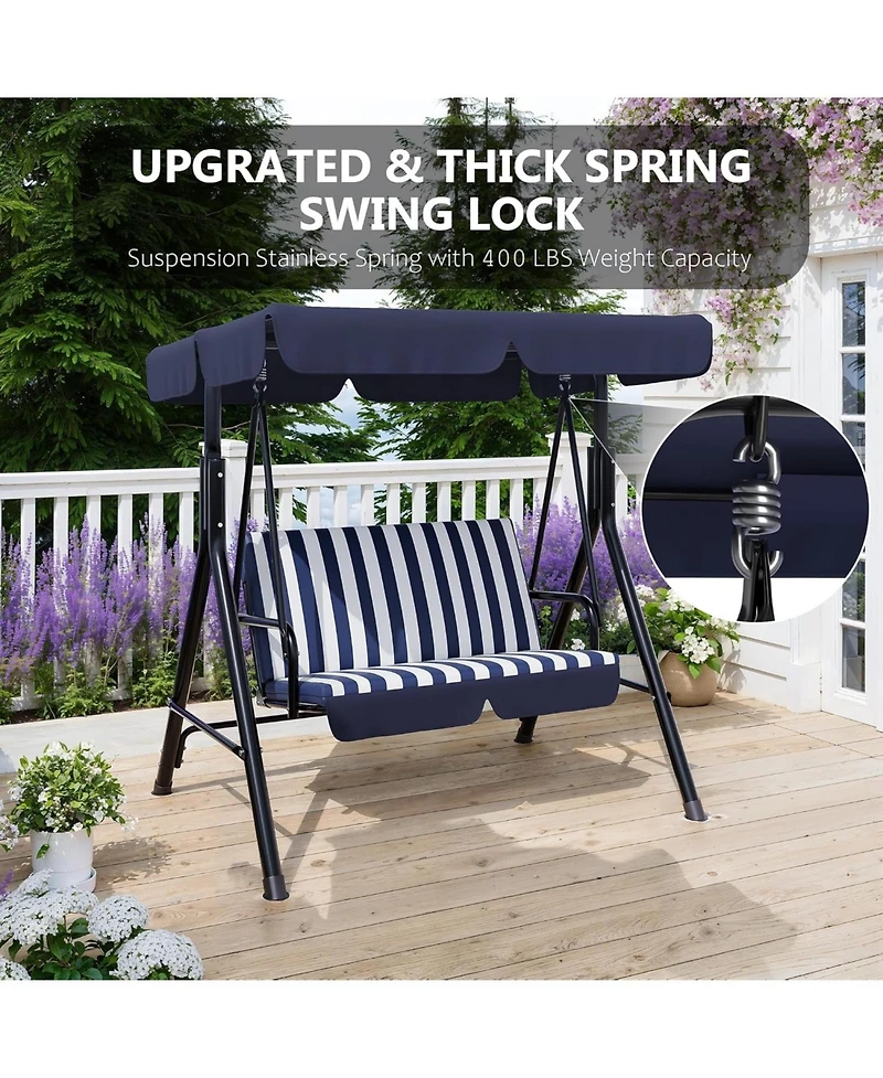 GarveeLife Outdoor Porch Swing with Adjustable Canopy, 3-Seat Swing Chair Heavy Duty Outdoor Swing Metal Frame Patio Swing for Garden Backyard