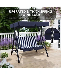 GarveeLife Outdoor Porch Swing with Adjustable Canopy, 3-Seat Swing Chair Heavy Duty Outdoor Swing Metal Frame Patio Swing for Garden Backyard