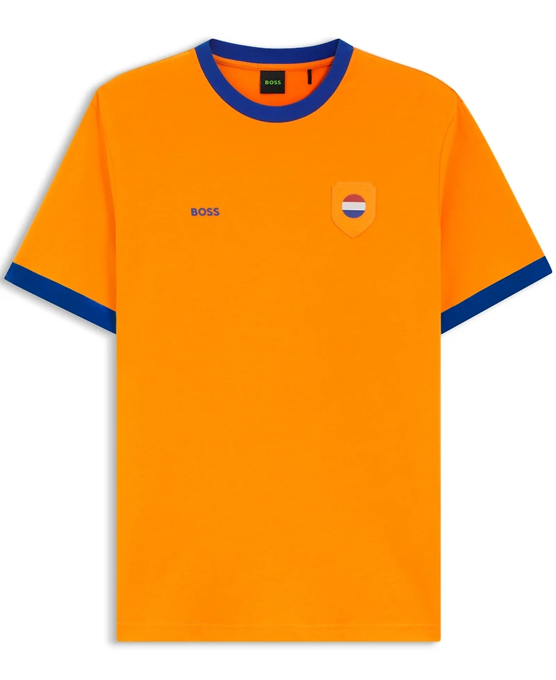 Boss by Hugo Men's Stretch-Cotton Netherlands Country Flag Logo T-Shirt