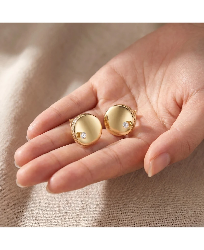 14K Gold Plated with Clear Cubic Zirconia Circle Stud Earrings
