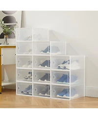 homfan 12Pcs Clear Collapsible Shoe Storage Boxes - Stackable Transparent Organizer Bins for Closet, Home, and Shoes - Space-Saving