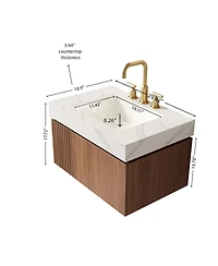 Sillysis Wall Mounted Bathroom Vanity, Carrara Sintered Stone Top, 3-Hole Ceramic Sink, Soft Close Cabinet