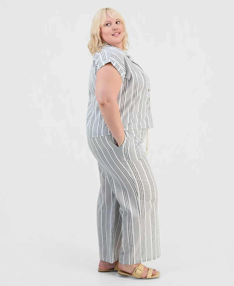 Full Circle Trends Trendy Plus Cap-Sleeve Shirt & Drawstring Pants Set